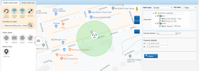 Chytré vyhledávání dle místa a času vozidla - GPS lokátory